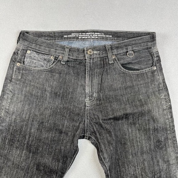 Chuse Jeans Mens Large Black Straight Leg Denim 5-Pocket Streetwear Rock Band - Picture 14 of 16